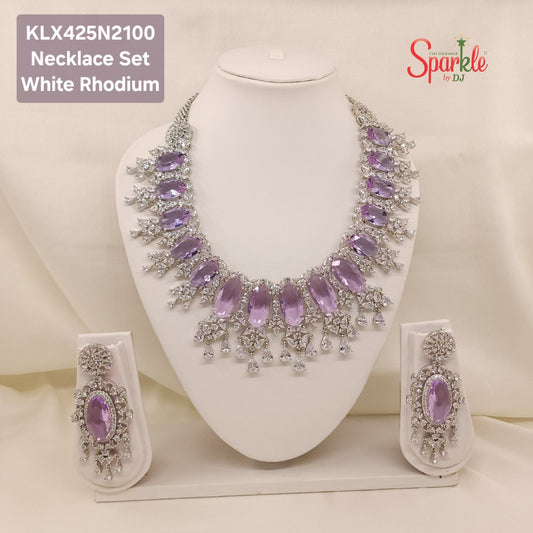 Bridal cz Necklace set with oval colour stones