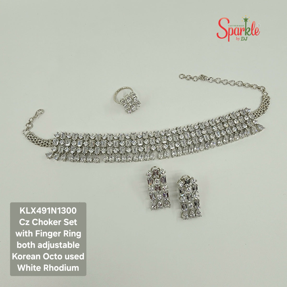 Cz Choker set with finger ring embellished with Korean octagonal zirconias