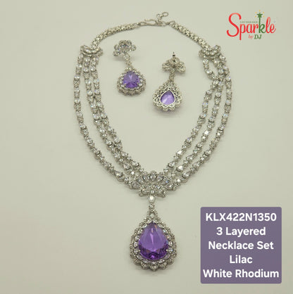 Triple stringed Cz Necklace Set