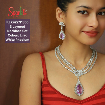 Triple stringed Cz Necklace Set