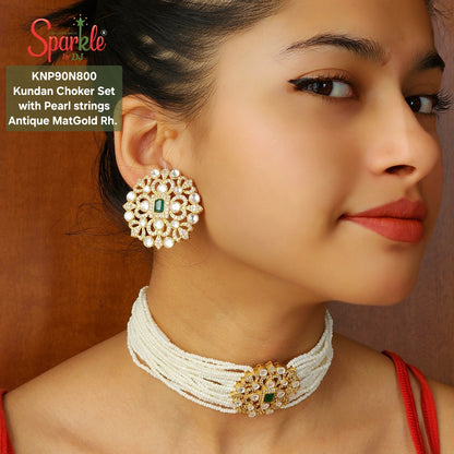 Fine Kundan Choker Set with clustered Pearl strings