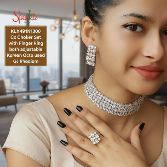 Cz Choker set with finger ring embellished with Korean octagonal zirconias - SparklebyDJ
