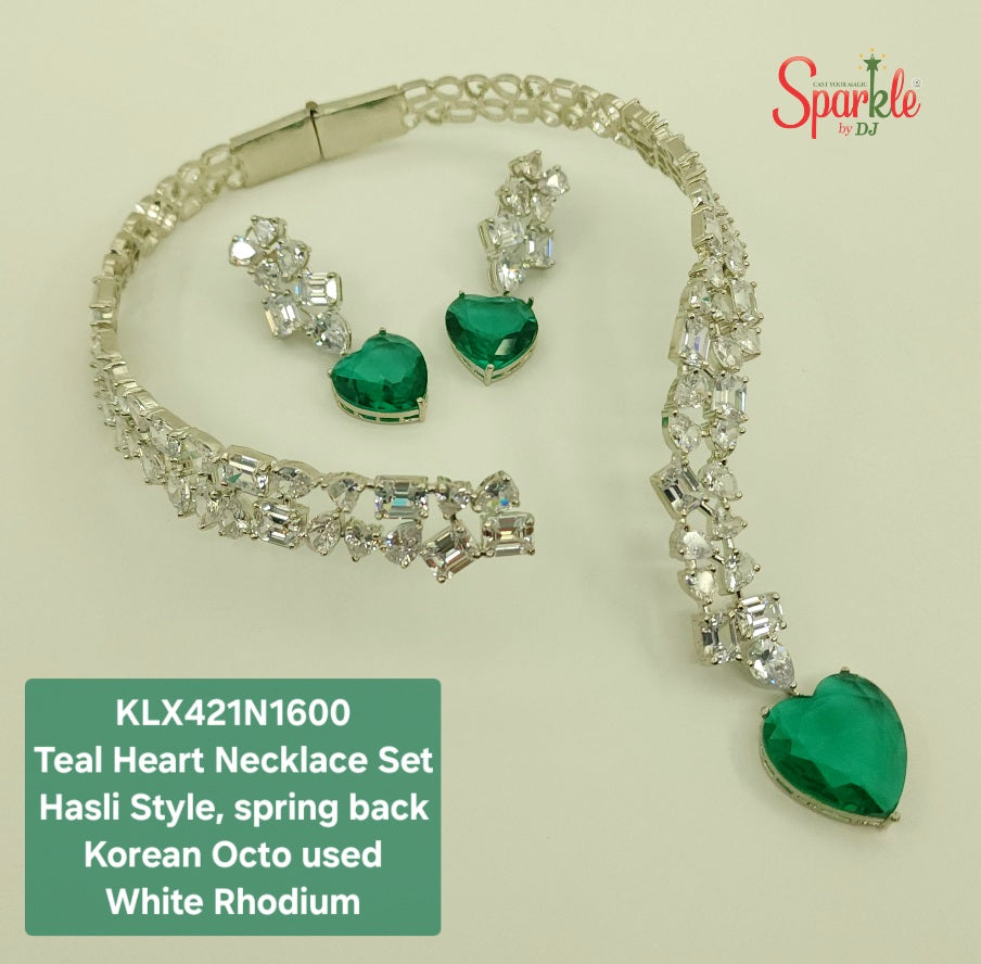 Hasli style Heart stone Necklace set with Korean octo cz