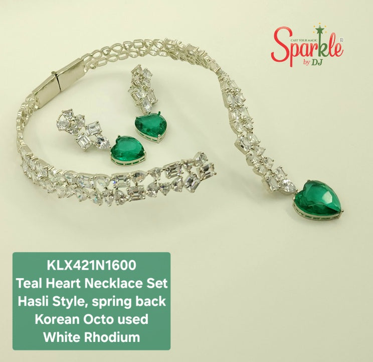 Hasli style Heart stone Necklace set with Korean octo cz