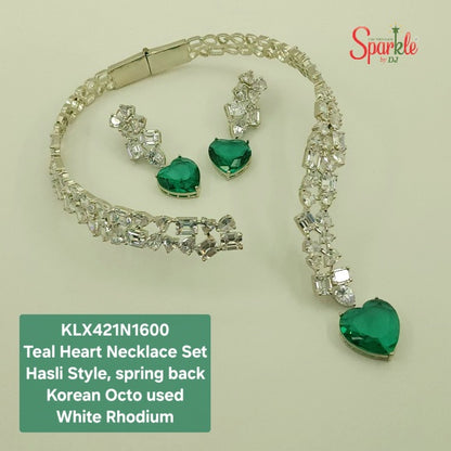 Hasli style Heart stone Necklace set with Korean octo cz