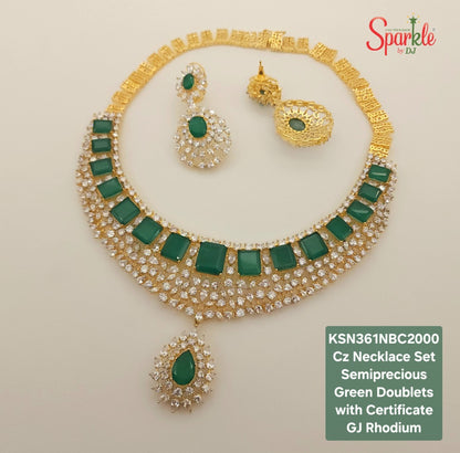 Karan Necklace Set embellished with Korean Cz & semiprecious colour stones