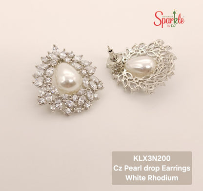 Cubic zirconia earrings with Pear shape pearls