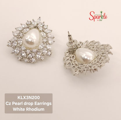 Cubic zirconia earrings with Pear shape pearls