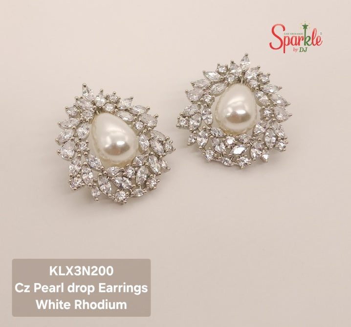 Cubic zirconia earrings with Pear shape pearls