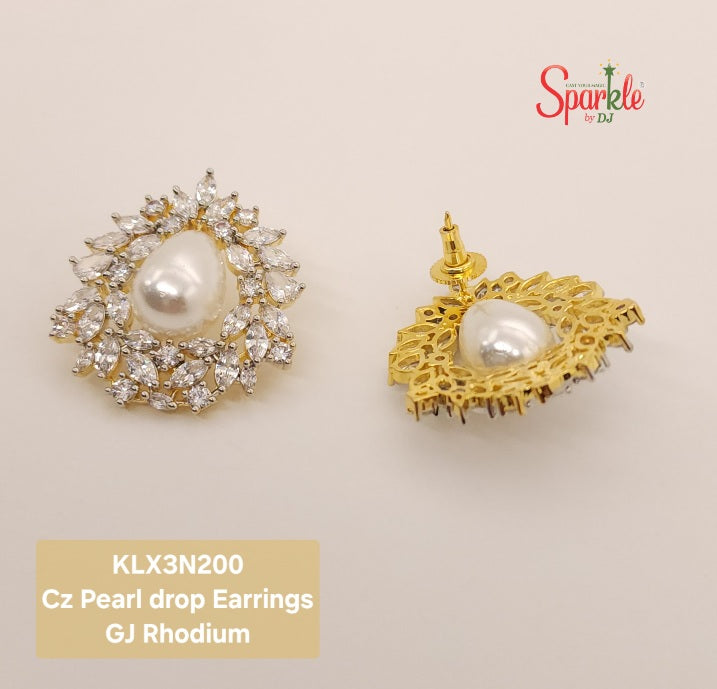 Cubic zirconia earrings with Pear shape pearls