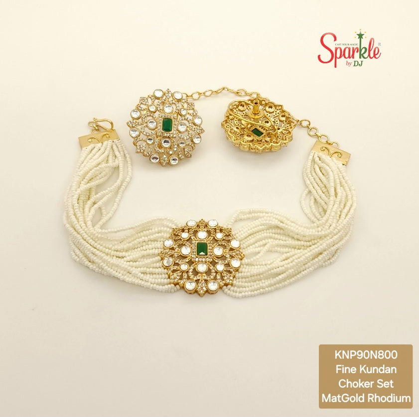 Fine Kundan Choker Set with clustered Pearl strings