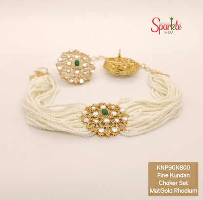 Fine Kundan Choker Set with clustered Pearl strings