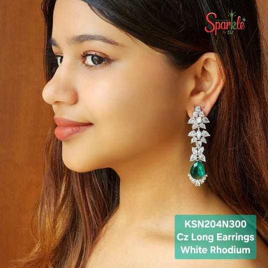 Cz Long Earrings with Pear colour drop