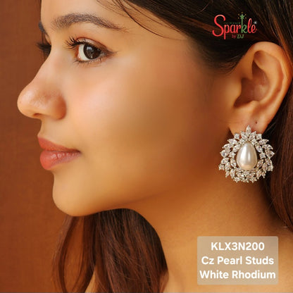 Cubic zirconia earrings with Pear shape pearls