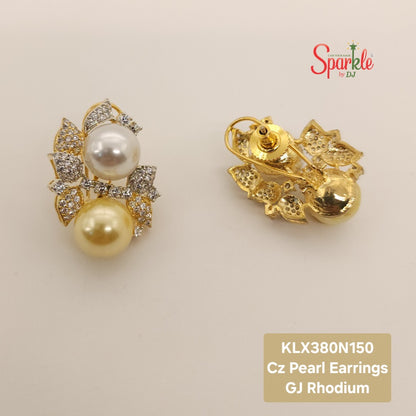 Cz & pearls leafy earrings