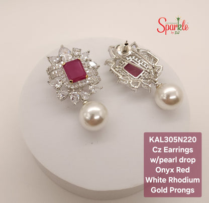 CZ Earrings with octo colour stones & Pearl drop