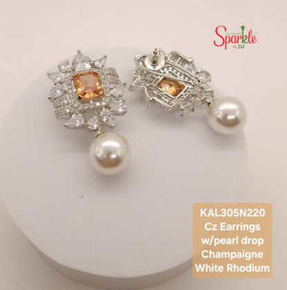 CZ Earrings with octo colour stones & Pearl drop