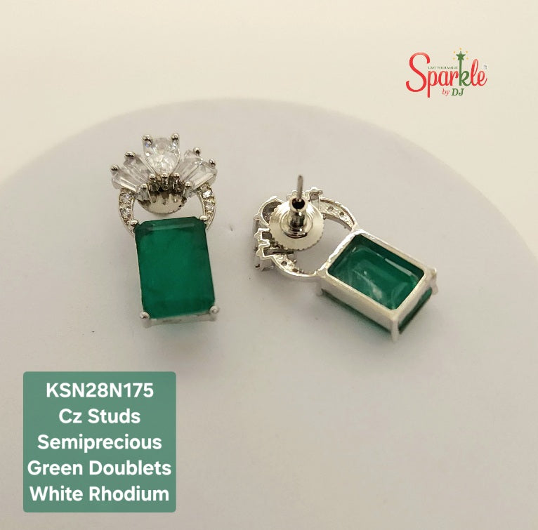 Cubic zirconia studs embellished with octagonal semiprecious Colour Stones