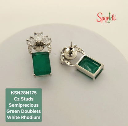 Cubic zirconia studs embellished with octagonal semiprecious Colour Stones