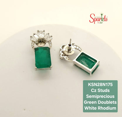 Cubic zirconia studs embellished with octagonal semiprecious Colour Stones