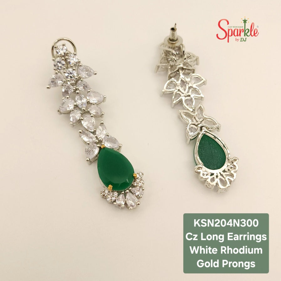 Cz Long Earrings with Pear colour drop