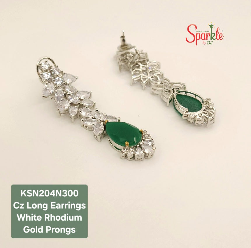 Cz Long Earrings with Pear colour drop