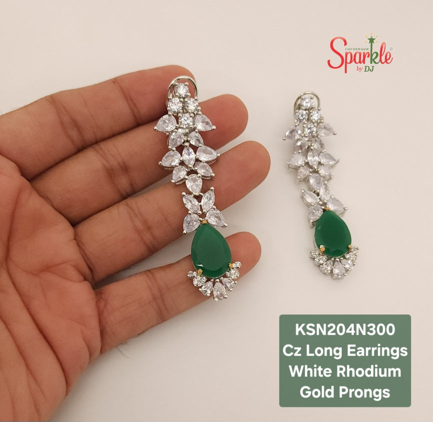 Cz Long Earrings with Pear colour drop