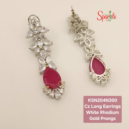 Cz Long Earrings with Pear colour drop