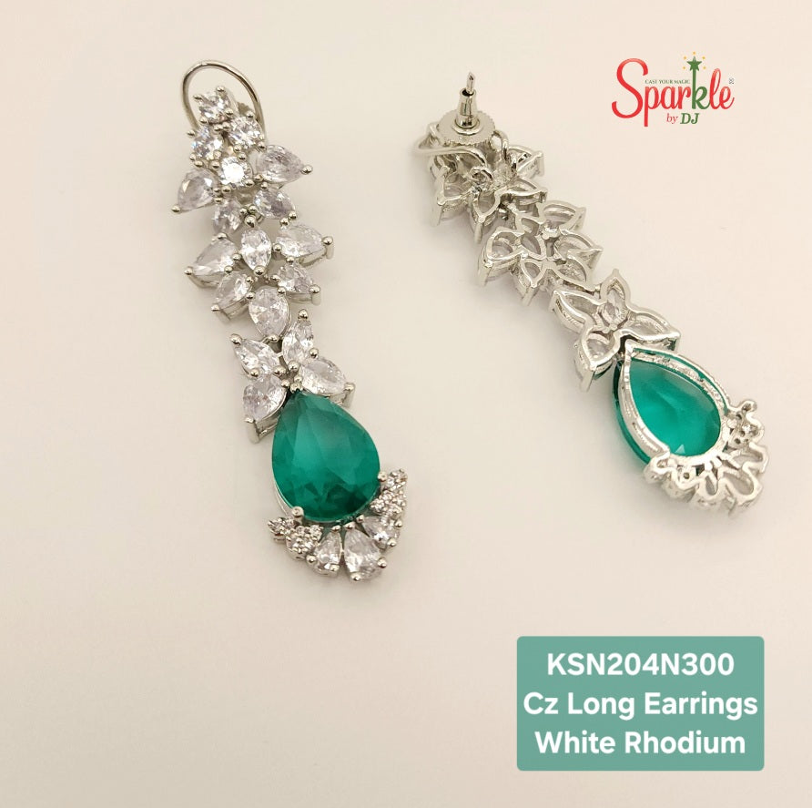 Cz Long Earrings with Pear colour drop