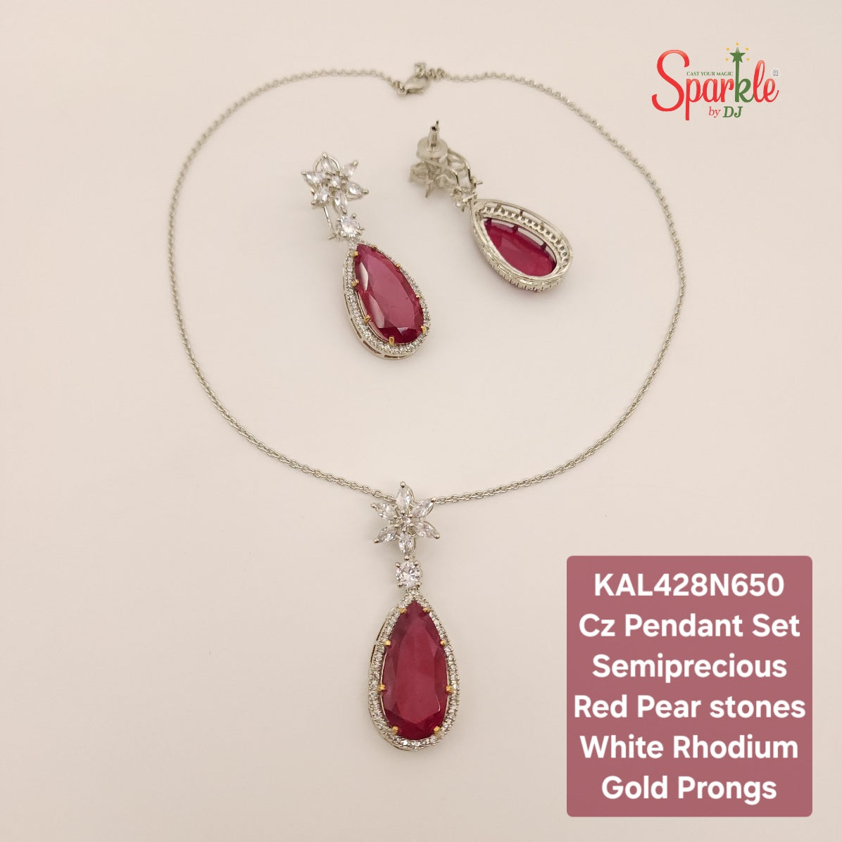 Cz Floral Pendant set embellished with Pear shaped semiprecious stones