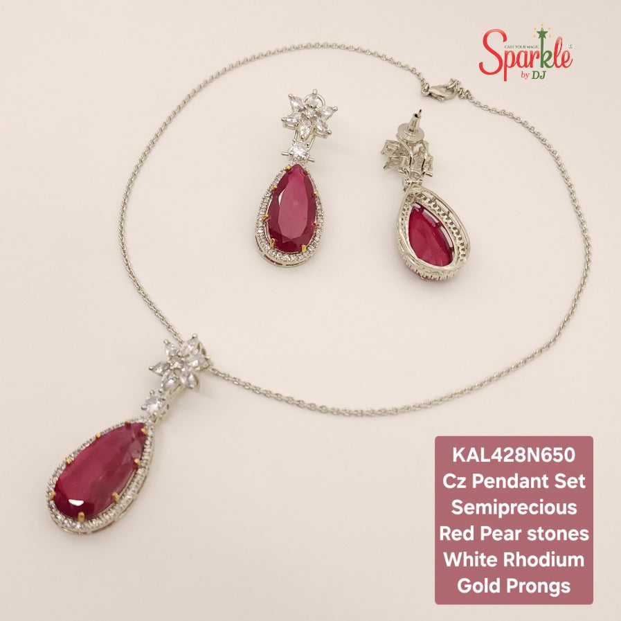 Cz Floral Pendant set embellished with Pear shaped semiprecious stones