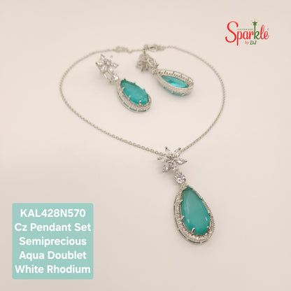 Cz Floral Pendant set embellished with Pear shaped semiprecious stones