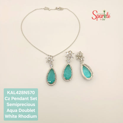 Cz Floral Pendant set embellished with Pear shaped semiprecious stones