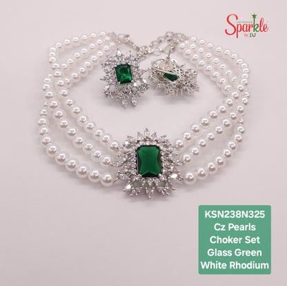 Cz Pearls minimalistic Choker Set