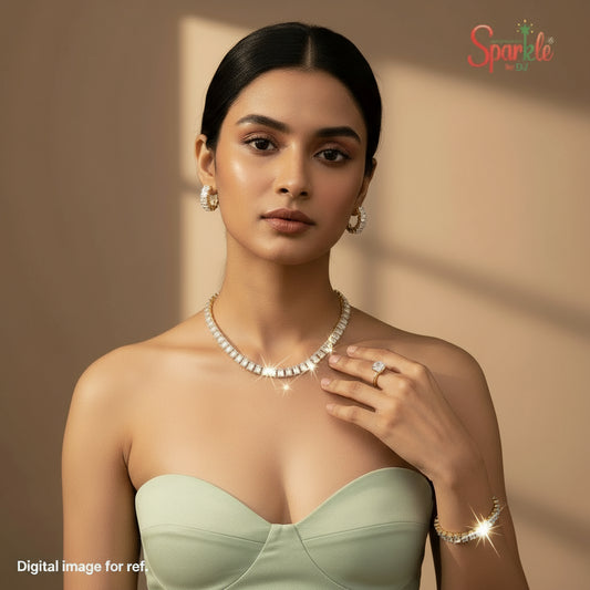 Necklace set with earrings, bracelet & ring fitted with emerald cut Korean Cz with certificate - SparklebyDJ