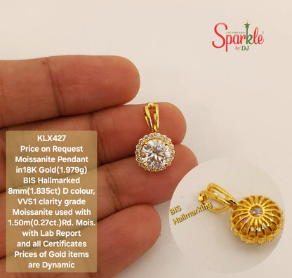 Lab created Moissanite Pendant in 18K Gold with BIS hallmarking & certifications