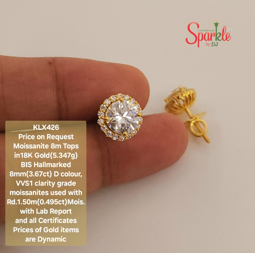 Lab created Moissanite Studs in 18K Gold. BIS hallmarked with all certifications.