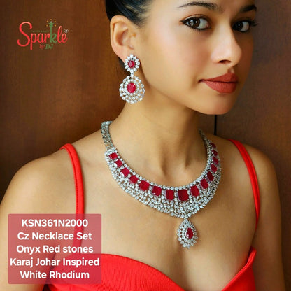 Karan Necklace Set embellished with Korean Cz & semiprecious colour stones