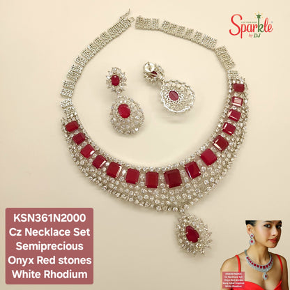 Karan Necklace Set embellished with Korean Cz & semiprecious colour stones