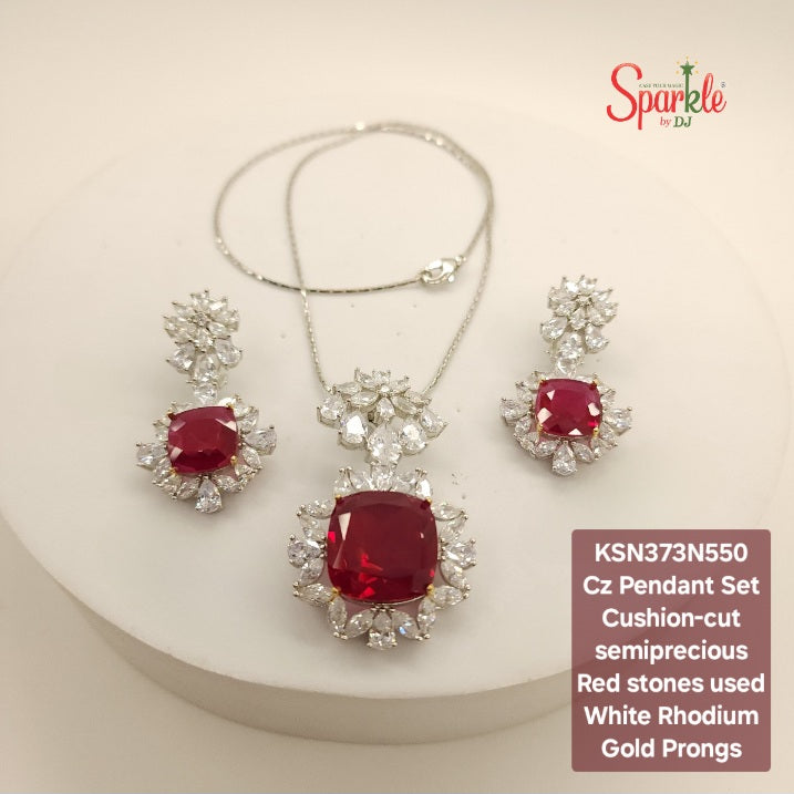 Cz Pendant Set with cushion-cut semiprecious stones