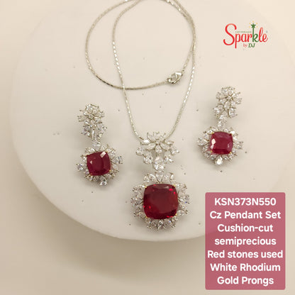 Cz Pendant Set with cushion-cut semiprecious stones