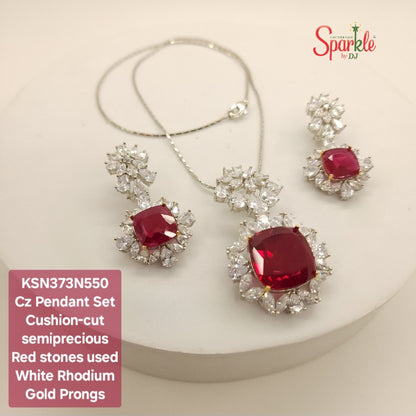 Cz Pendant Set with cushion-cut semiprecious stones