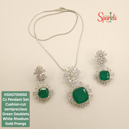 Cz Pendant Set with cushion-cut semiprecious stones