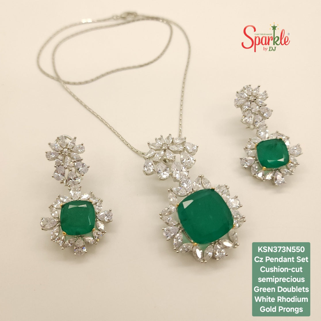 Cz Pendant Set with cushion-cut semiprecious stones