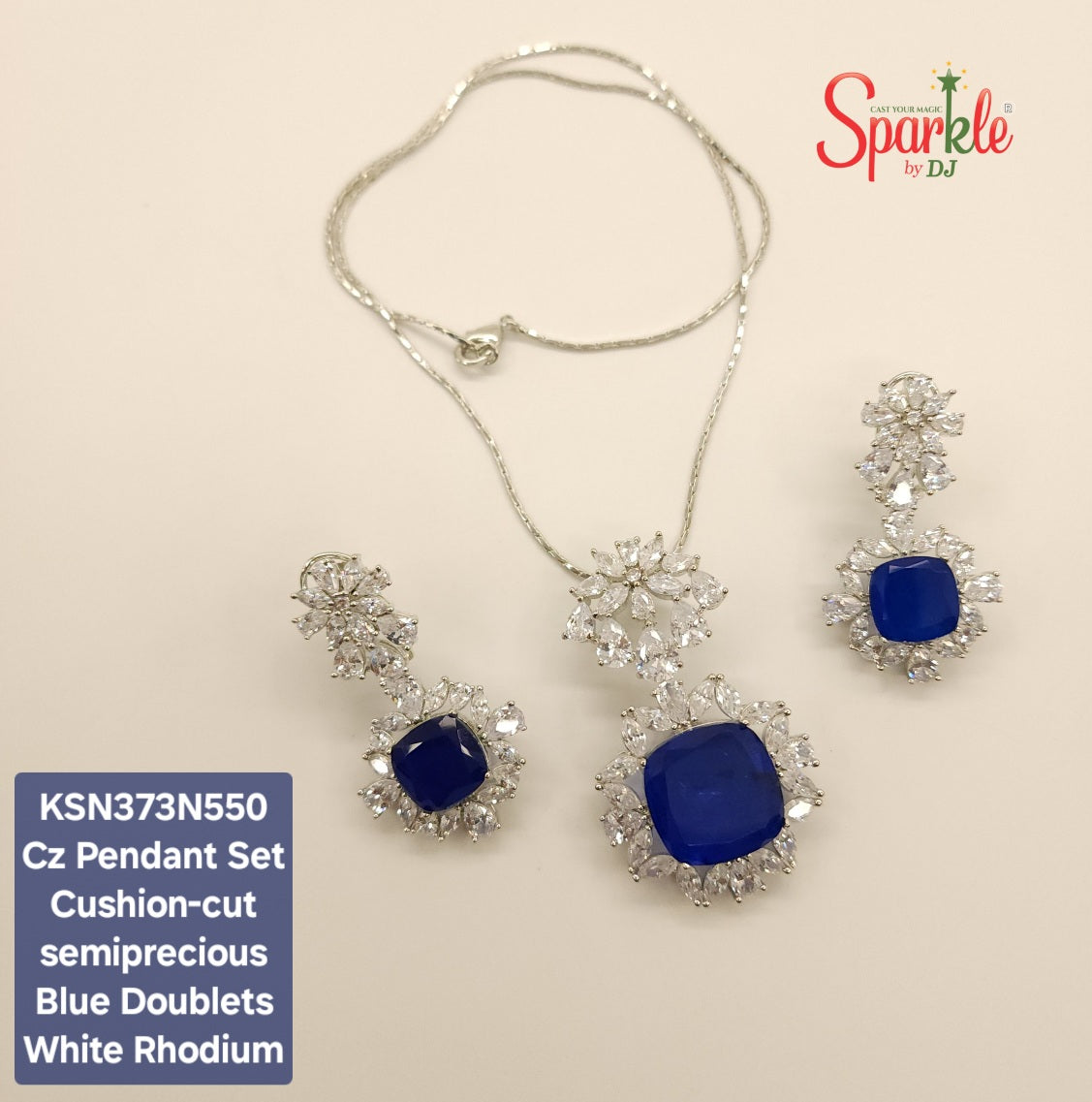 Cz Pendant Set with cushion-cut semiprecious stones