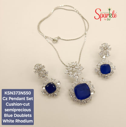 Cz Pendant Set with cushion-cut semiprecious stones