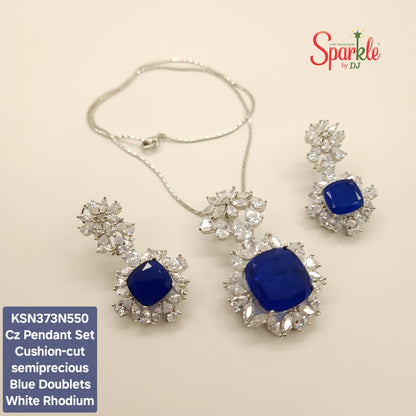 Cz Pendant Set with cushion-cut semiprecious stones