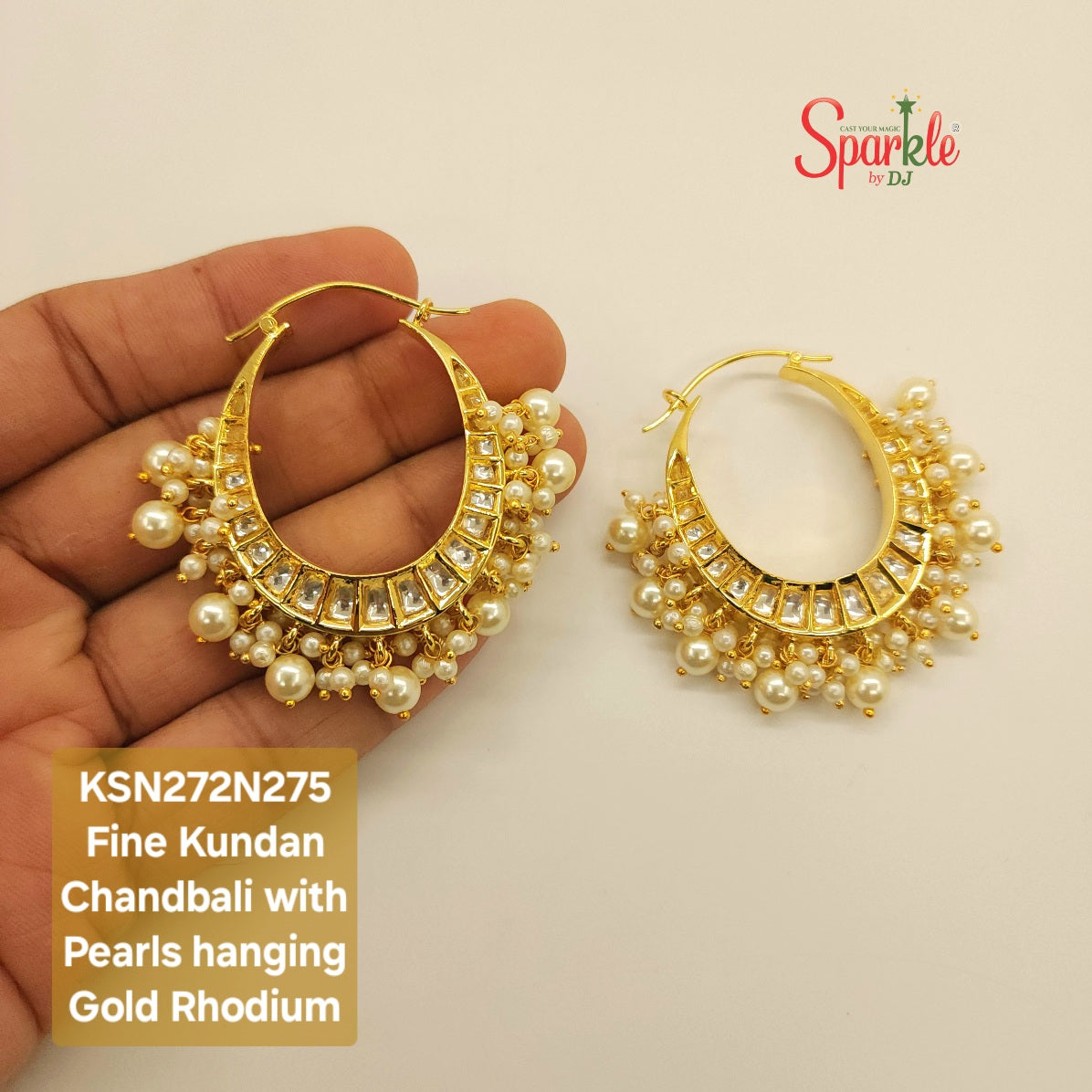 Fine Kundan Chandbalis with 24 carat Gold plating