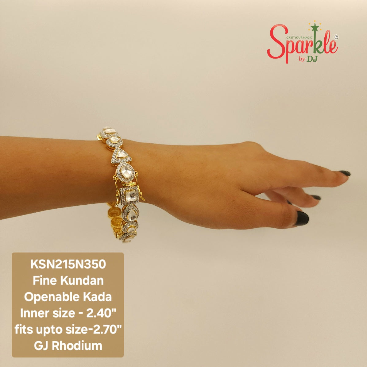 Fine Kundan Cz openable Kada to fit most wrist sizes