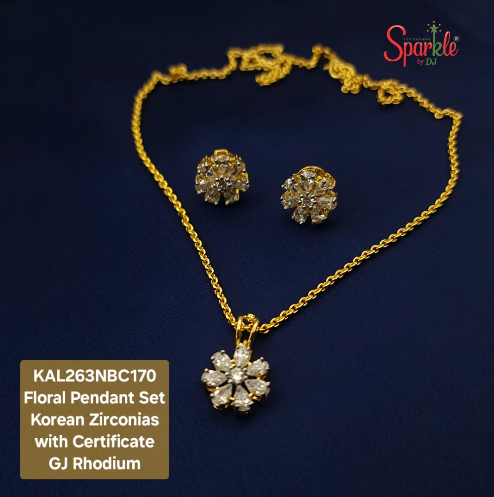 Korean Cz floral Pendant set with certificate of authenticity